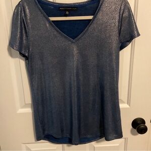 White House Black Market Metallic Silver Short Sleeve Top